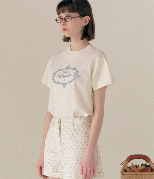 [rolarola] VINTAGE LOGO HALF T-SHIRT CREAM