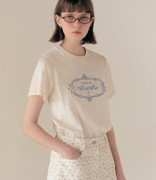 [rolarola] VINTAGE LOGO HALF T-SHIRT CREAM