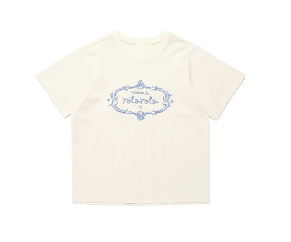 [rolarola] VINTAGE LOGO HALF T-SHIRT CREAM