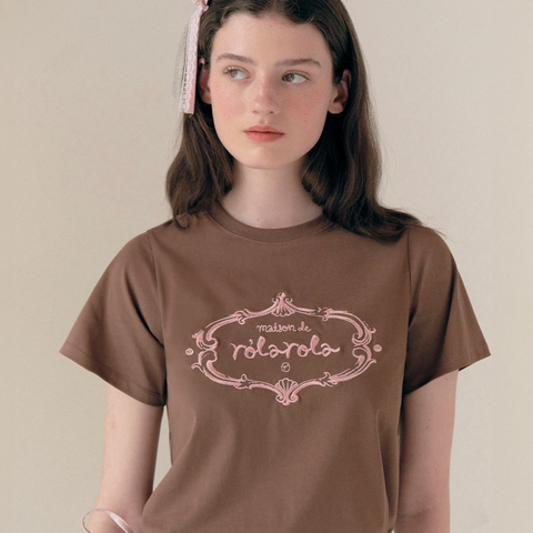 [rolarola] VINTAGE LOGO HALF T-SHIRT BROWN