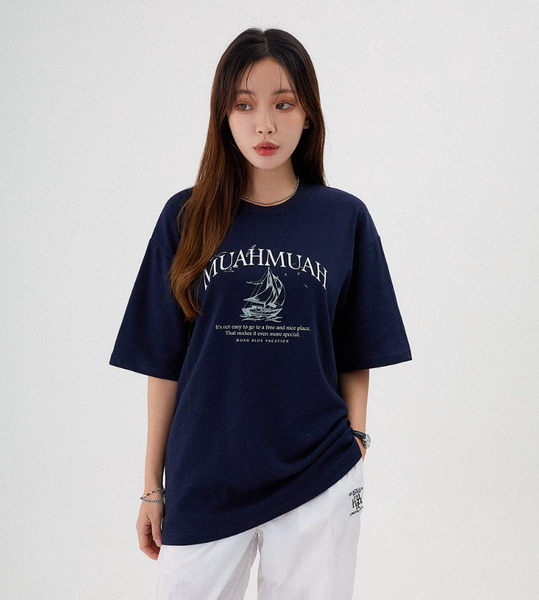 [muahmuah] Summer Boat Graphic Short-sleeved T-shirt