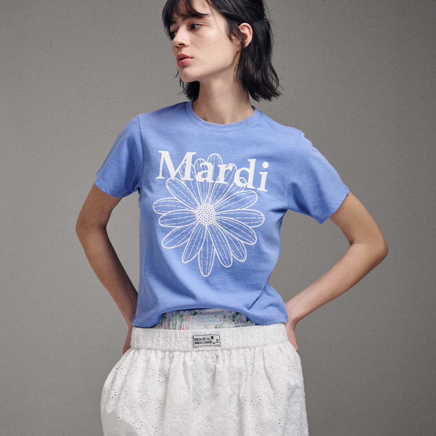 [MARDI MERCREDI] SLIM TSHIRT FLOWERMARDI (BLUE WHITE)