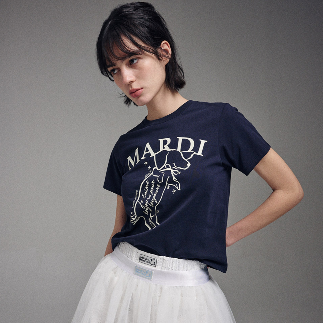 [MARDI MERCREDI] SLIM TSHIRT SWING THE TAIL DDANJI (NAVY IVORY)