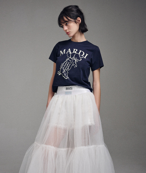 [MARDI MERCREDI] SLIM TSHIRT SWING THE TAIL DDANJI (NAVY IVORY)