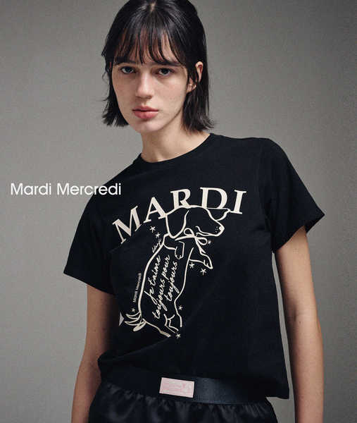 [MARDI MERCREDI] SLIM TSHIRT SWING THE TAIL DDANJI (BLACK CREAM)