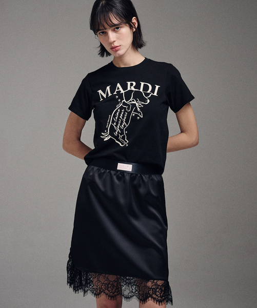 [MARDI MERCREDI] SLIM TSHIRT SWING THE TAIL DDANJI (BLACK CREAM)