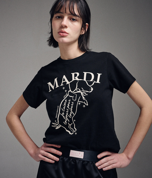 [MARDI MERCREDI] SLIM TSHIRT SWING THE TAIL DDANJI (BLACK CREAM)