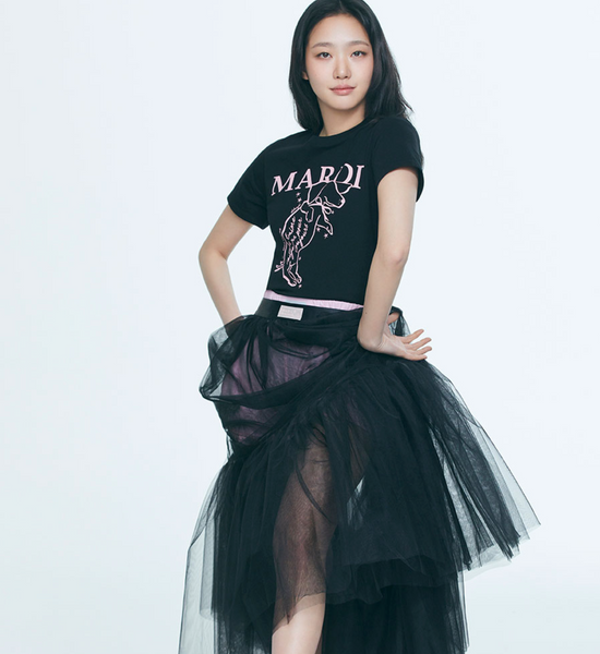 [MARDI MERCREDI] SLIM TSHIRT SWING THE TAIL DDANJI (BLACK PINK)