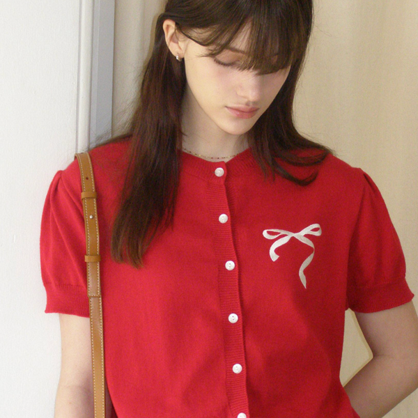 [Letter from Moon] Ribbon From Moon Half Cardigan (Red)