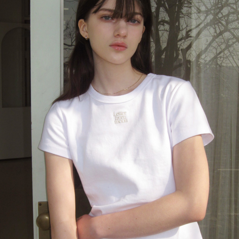 [Letter from Moon] Logo Silver Embroidered Slim Fit T-Shirt (White)