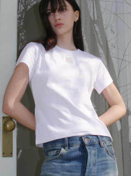 [Letter from Moon] Logo Silver Embroidered Slim Fit T-Shirt (White)