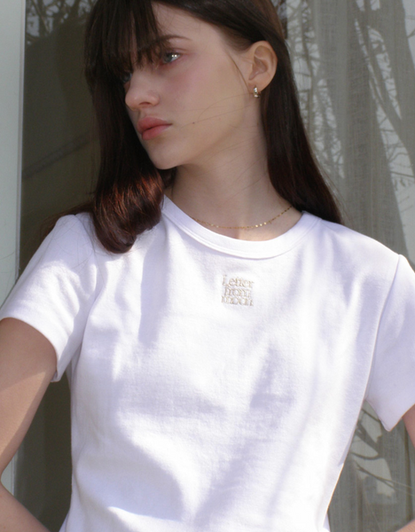 [Letter from Moon] Logo Silver Embroidered Slim Fit T-Shirt (White)