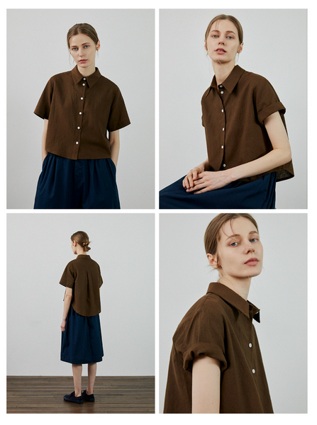 [LAFUDGE FOR WOMAN] Piece Linen Cropped Short Sleeved Shirt (1+1)