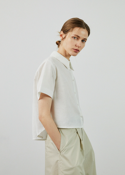 [LAFUDGE FOR WOMAN] Piece Linen Cropped Short Sleeved Shirt (1+1)