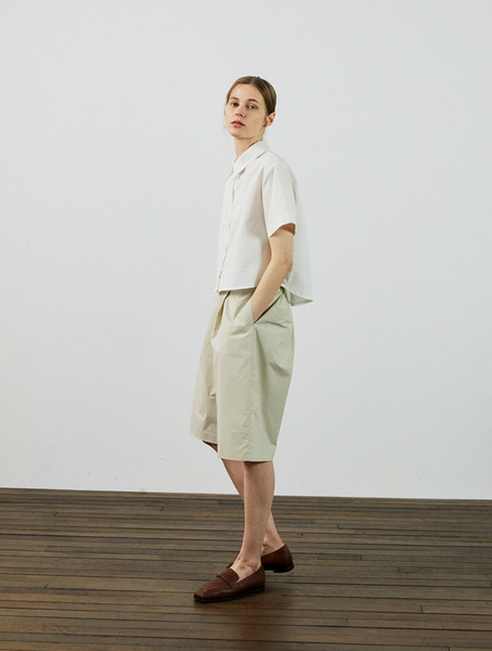 [LAFUDGE FOR WOMAN] Piece Linen Cropped Short Sleeved Shirt (1+1)