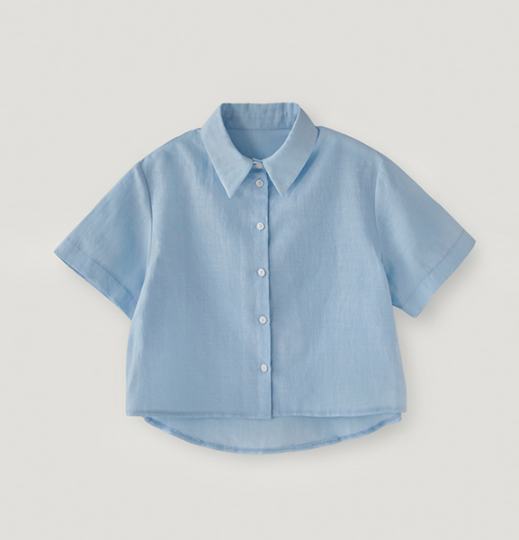 [LAFUDGE FOR WOMAN] Piece Linen Cropped Short Sleeved Shirt (1+1)