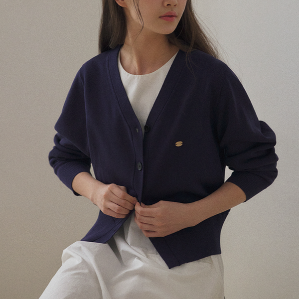 [LAFUDGE FOR WOMAN] Scotch V-neck Knit Cardigan (Middle Blue)