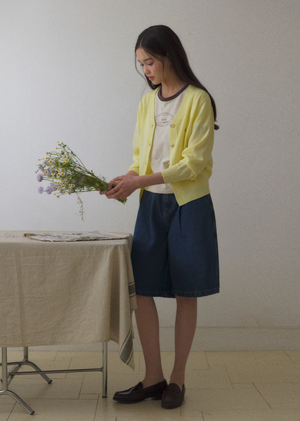 [LAFUDGE FOR WOMAN] Scotch V-neck Knit Cardigan (Butter Lemon)