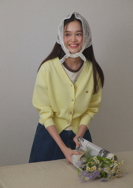 [LAFUDGE FOR WOMAN] Scotch V-neck Knit Cardigan (Butter Lemon)