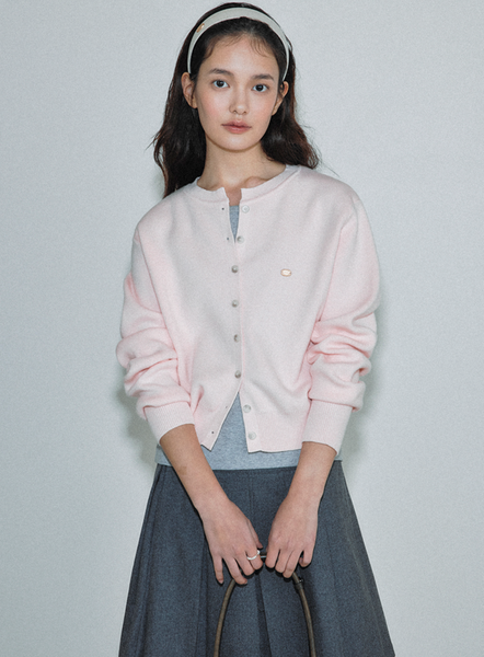 [LAFUDGE FOR WOMAN] Essential Round Knit Cardigan (Baby Pink)