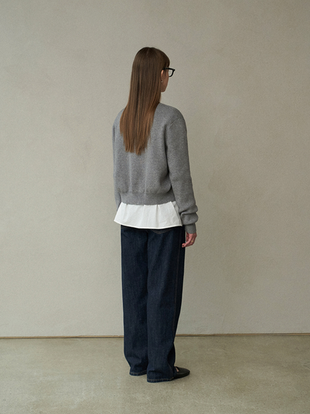 [LAFUDGE FOR WOMAN] Essential Round Knit Cardigan (Grey)