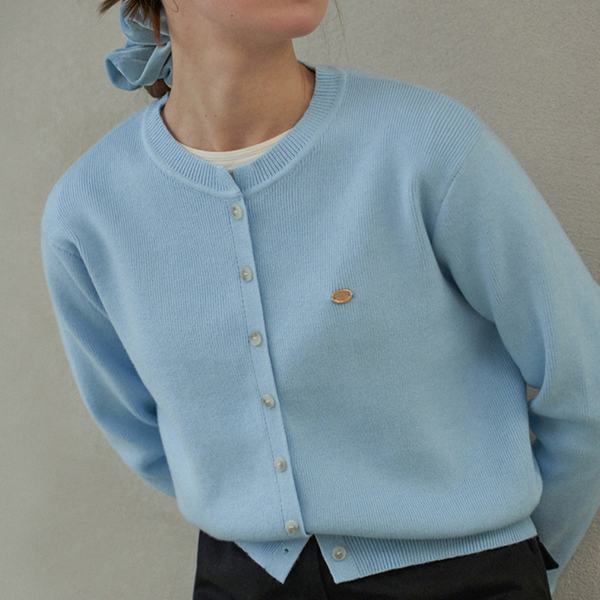[LAFUDGE FOR WOMAN] Essential Round Knit Cardigan (Baby Blue)
