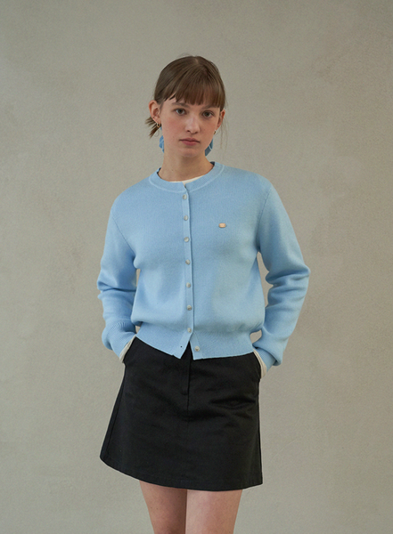 [LAFUDGE FOR WOMAN] Essential Round Knit Cardigan (Baby Blue)