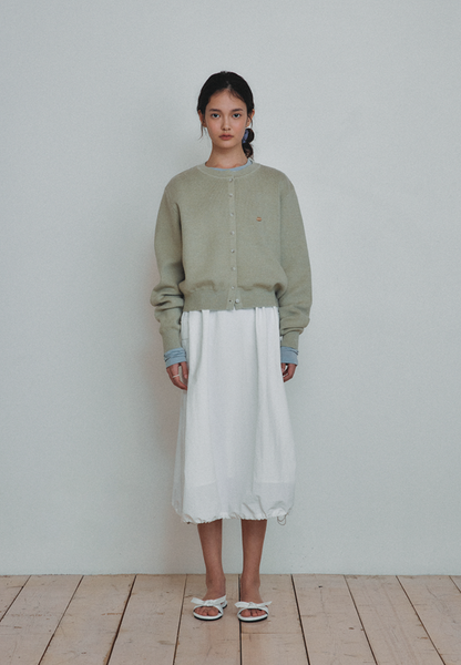 [LAFUDGE FOR WOMAN] Essential Round Knit Cardigan (Moss Green)