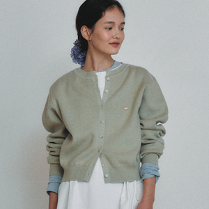 [LAFUDGE FOR WOMAN] Essential Round Knit Cardigan (Moss Green)