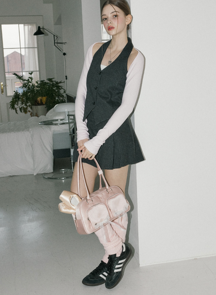 [VVV] Ribbon Pocket Tote Shoulder bag (Pink)