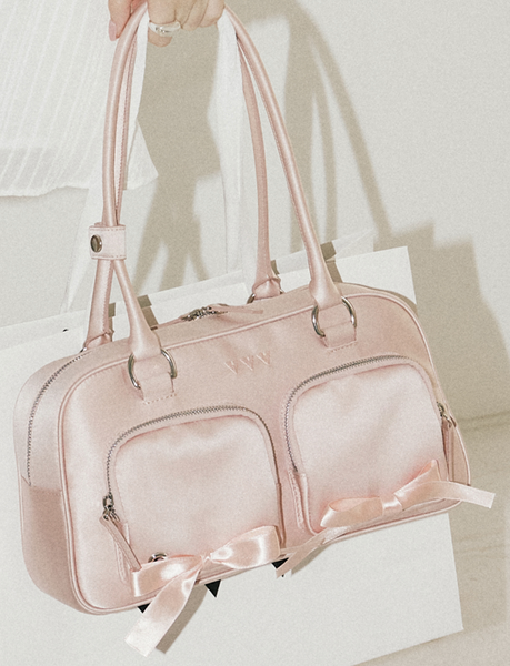 [VVV] Ribbon Pocket Tote Shoulder bag (Pink)