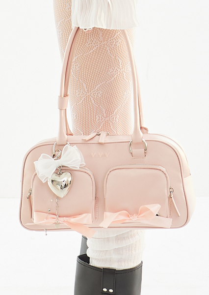 [VVV] Ribbon Pocket Tote Shoulder bag (Pink)