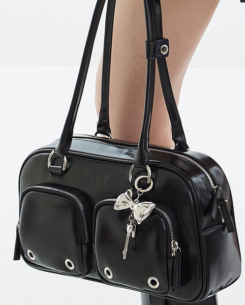 [VVV] Ribbon Pocket Tote Shoulder bag (Black)