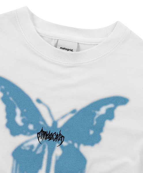 [mahagrid] BUTTERFLY GOTH CROP TEE [WHITE]