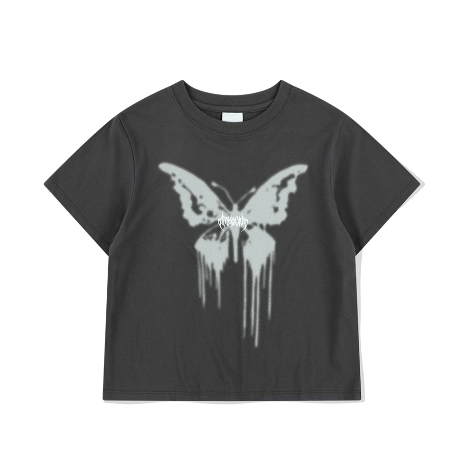 [mahagrid] BUTTERFLY GOTH CROP TEE [CHARCOAL]