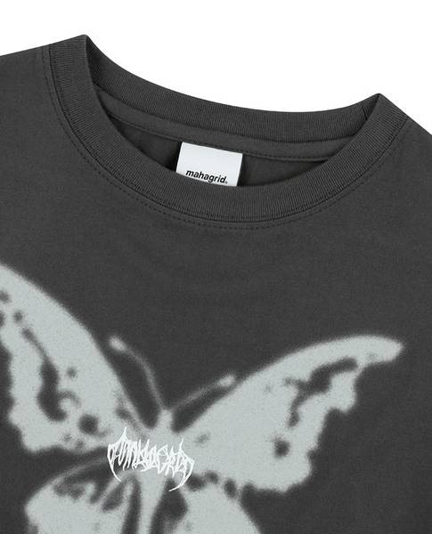 [mahagrid] BUTTERFLY GOTH CROP TEE [CHARCOAL]