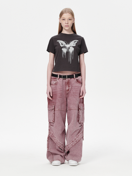 [mahagrid] BUTTERFLY GOTH CROP TEE [CHARCOAL]