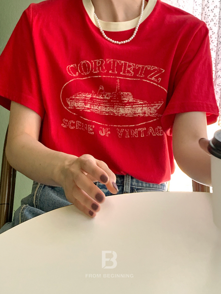 [FROM BEGINNING] [MADE] Cortetz Colour Neck Printed T-Shirt