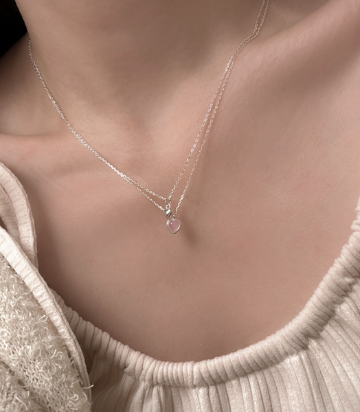 [aube n berry] 925Silver Moonlight Daily Heart Layered Silver Necklace