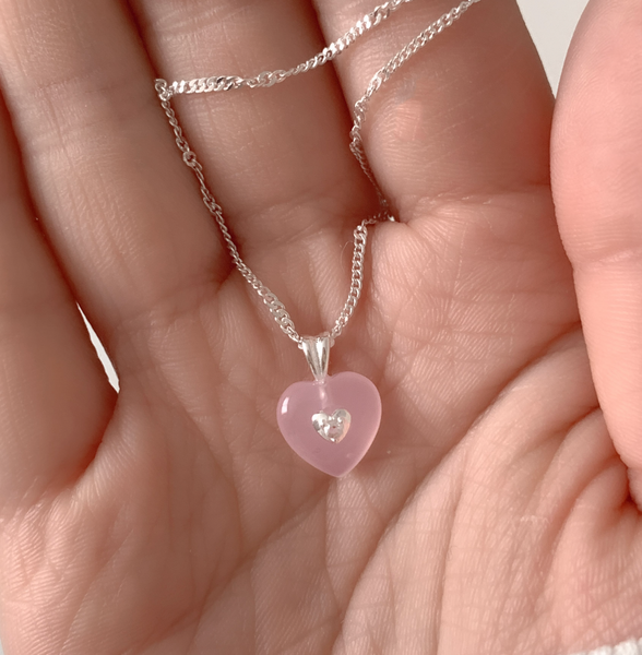 [aube n berry] 925Silver Love Gemstone Stone Heart Necklace