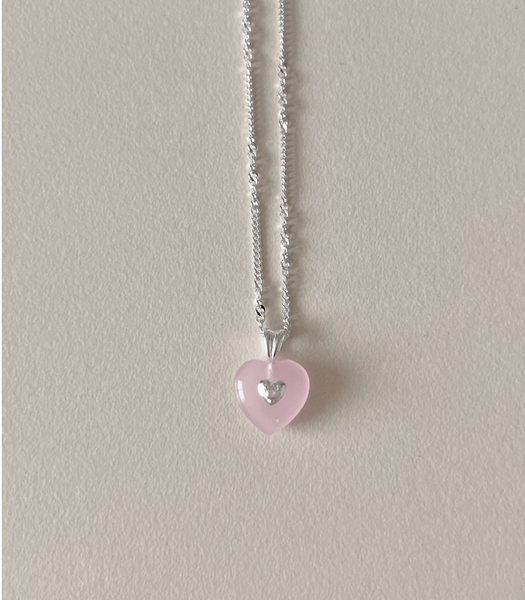 [aube n berry] 925Silver Love Gemstone Stone Heart Necklace