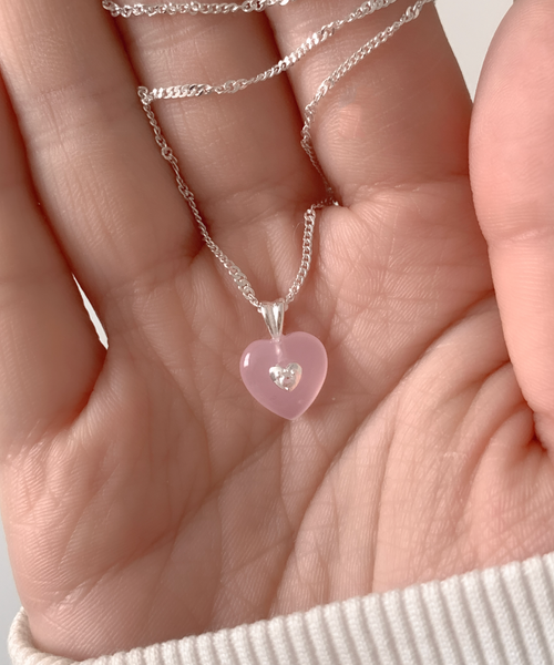 [aube n berry] 925Silver Love Gemstone Stone Heart Necklace