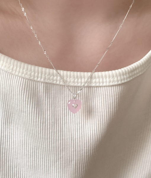 [aube n berry] 925Silver Love Gemstone Stone Heart Necklace