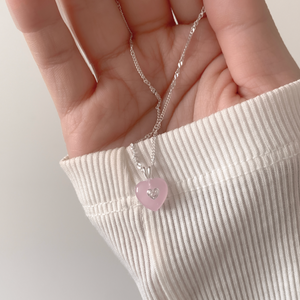[aube n berry] 925Silver Love Gemstone Stone Heart Necklace
