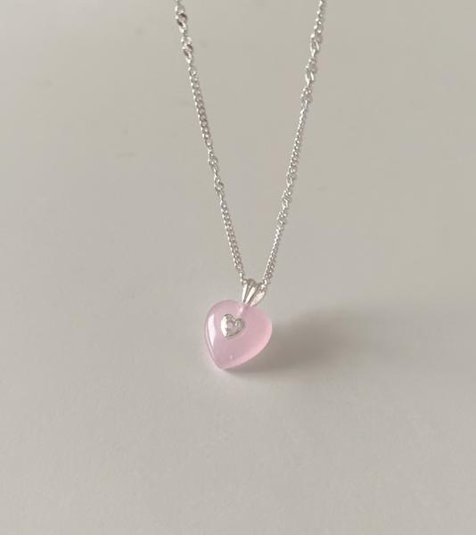 [aube n berry] 925Silver Love Gemstone Stone Heart Necklace