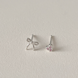 [aube n berry] 925Silver Haven Vintage Ribbon Heart Cubic Earrings Set