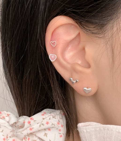 [aube n berry] 925Silver Oh My Heart Lovely Cubic Layered Silver Piercing Set