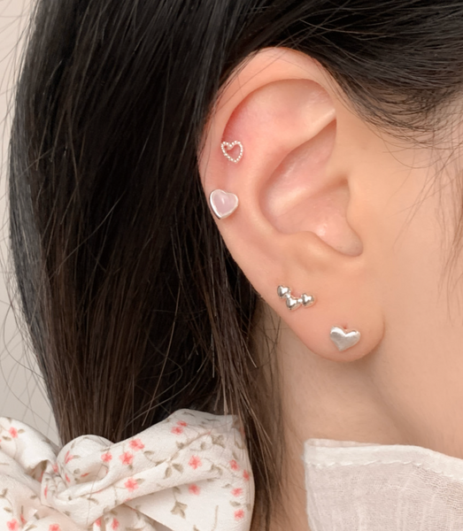 [aube n berry] 925Silver Oh My Heart Lovely Cubic Layered Silver Piercing Set