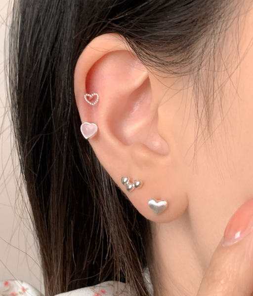 [aube n berry] 925Silver Oh My Heart Lovely Cubic Layered Silver Piercing Set