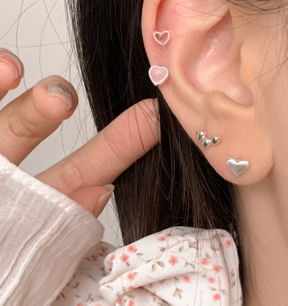 [aube n berry] 925Silver Oh My Heart Lovely Cubic Layered Silver Piercing Set